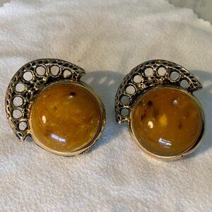 Amber Lucite Clip-On Earrings - Vintage